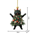 Decorazione natalizia in acrilico a forma di gatto con corpo di albero di Natale 6 x 8 cm decorazione sospesa 2D per albero di Natale decorazione natalizia per interni 2