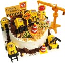Decorazione per torta con auto da costruzione e segnali stradali 18 pz Figurine gialle in plastica di escavatori e gru Decorazione per torta per festa 1