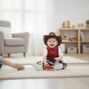 Déguisement d'enfant cowboy avec chapeau et foulard Pantalons à motif vache et franges Coton Marron et blanc Pour carnaval et Halloween 7