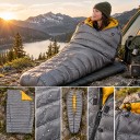 Deka de plumas ultraligera de gran tamaño 221 x 154 cm Plumas de pato 850 FP y nylon 10D Gris y amarillo Para acampar y como saco de dormir 2