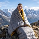 Deka de plumas ultraligera de gran tamaño 221 x 154 cm Plumas de pato 850 FP y nylon 10D Gris y amarillo Para acampar y como saco de dormir 4