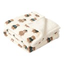 Deken voor het inwikkelen van baby's 100 x 75 cm met een pluizige kant en bruine teddyberen in groene kleding op een crèmekleurige achtergrond 1