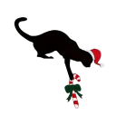 Dekoracja ścienna na Boże Narodzenie 20 x 20 cm Drewniana tabliczka z czarnym kotem w świątecznej czapce i lizakiem Oryginalna ozdoba bożonarodzeniowa do wnętrza 1