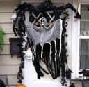 Dekorativ hængende spøgelse udendørs og indendørs halloween-dekoration stort skelet med kåbe kranie med kappe uhyggelig halloween-dekoration 90 x 50 cm 2