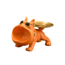 Dekoratívny buldog odkládací miska na šperky a drobnosti 25x14.5x16 cm dizajnový stojan pes so zlatou miskou a okuliarmi 8