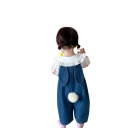 Denim Dungarees for Babies and Girls with Sleeveless Design, Bunny Ears and Tail Cotton Summer Dungarees with Pockets and Shoulder Buttons 6