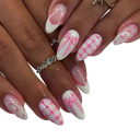 Design de amêndoa doce 24 pcs Unhas artificiais utilizáveis para mulheres e raparigas DIY manicure com cola e lima para uso doméstico 1