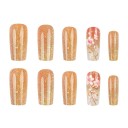 Design floral des ongles artificiels 24 pcs Kit de pose pour manucure à domicile Forme carrée avec paillettes et motif floral délicat 2