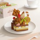 Dessert Construction Set 5.5 x 3.5 x 4.5 cm Decorative Model Detailed Layered Cake with Decorations Red Cherries Flower Arch Wafer Mini Sweet Dessert 2