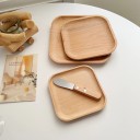 Desserttallrik med rundade hörn 15 x 15 cm i massiv trä ljusbrun fyrkantig bricka för servering av desserter och snacks 2