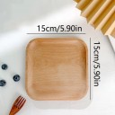 Dessertteller mit abgerundeten Ecken 15 x 15 cm aus massivem Holz hellbraun quadratische Platte zum Servieren von Desserts und Snacks 3