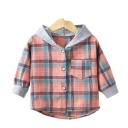Detská kostkovaná košela s kapucňou Bavlna Polyester Dívčí a chlapčenský kabátik na jar a jeseň Dlhý rukáv Štýlová bunda na gombíky 1