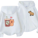 Dětská mikina s kapucí na zip Kawaii kapybara motiv Polyester Jednobarevná mikina s kapsami Manga styl pro chlapce i dívky Různé barvy 2