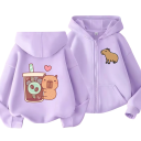 Dětská mikina s kapucí na zip Kawaii kapybara motiv Polyester Jednobarevná mikina s kapsami Manga styl pro chlapce i dívky Různé barvy 5