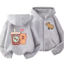 Dětská mikina s kapucí na zip Kawaii kapybara motiv Polyester Jednobarevná mikina s kapsami Manga styl pro chlapce i dívky Různé barvy 4