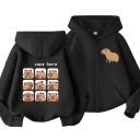 Dětská mikina s kapucí na zip s motivem kapybary Kawaii manga styl Polyester Jednobarevná mikina s kapsami Unisex oblečení pro chlapce i dívky 1