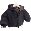 Detská obojstranná zimná bunda Unisex bunda na zips s kapucňou Kapsy Leopardí vzor a čierna farba Polyester a bavlna 1