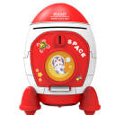 Dětská pokladnička ve tvaru rakety s mincovým slotem a dvířky, 18,5 × 13,5 × 13 cm, včetně samolepek pro úspory a hru 1