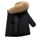 Detská zimná bunda na zips a patentky s kapucňou s kožúškom a kapsami Unisex teplý bavlneno-polyesterový kabátik pre chlapcov aj dievčatá do zimného počasia 3