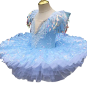 Dětské baletní šaty s flitry a peříčkovými ramínky, tylová sukně, polyester a elastan, taneční kostým pro dívky na vystoupení 4