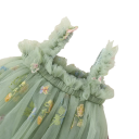 Detské dievčenské letné šaty na ramienka s volánkami a kvetinovou výšivkou a tylovou sukňou pre najmenších na leto oslavy aj fotenie zelené 3