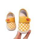 Dětské plátěné boty unisex Šachovnicový vzor a suchý zip Svršek z bavlny a polyesteru Pryžová podrážka Na přezutí do školky i ven 1