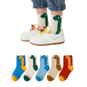 Detské unisex ponožky 5 párov Farebné ponožky s motívmi dinosaurov Polyester pohodlné elastické ponožky pre deti každodenné nosenie 4