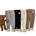 Dětské zimní plyšové kalhoty Unisex Teplé polyesterové kalhoty s elastickým pasem a roztomilým medvídkem na boku Pohodlné zimní oblečení 4