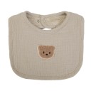 Dětský bryndák a slintáček s nášivkou medvídka Rozměr 19 x 19 cm Kulatý střih s lemovaným okrajem a výřezem pro krk Zapínání na patentky 2