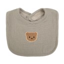 Dětský bryndák a slintáček s nášivkou medvídka Rozměr 19 x 19 cm Kulatý střih s lemovaným okrajem a výřezem pro krk Zapínání na patentky 12