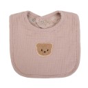Dětský bryndák a slintáček s nášivkou medvídka Rozměr 19 x 19 cm Kulatý střih s lemovaným okrajem a výřezem pro krk Zapínání na patentky 11