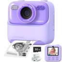 Dětský fotoaparát s okamžitým tiskem a 16násobným zoomem s 1080p videem hudebním přehrávačem a hrami s IPS displejem 2,4" a kartou 32 GB 2