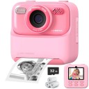 Dětský fotoaparát s okamžitým tiskem a 16násobným zoomem s 1080p videem hudebním přehrávačem a hrami s IPS displejem 2,4" a kartou 32 GB 3