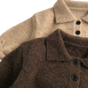 Detský pletený sveter s golierom a gombíkmi do polovice Bavlna akryl polyester Jednofarebný mäkký jesenný top pre chlapcov aj dievčatá Plyšový štýl 6