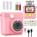 Dětský polaroid s okamžitým tiskem fotek s 16násobným zoomem 1080P videem a 2,4" HD obrazovkou s baterií 1000 mAh a 3 rolemi papíru 2