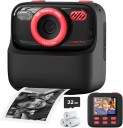 Dětský polaroid s termálním tiskem bez inkoustu ve 2 režimech s 2,4" IPS displejem a 1080p videem černý s barevnými detaily a kartou 32 GB 1