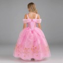 Dětský převlek princezna Dlouhé růžové šaty se zlatým potiskem růží a hvězdiček Volány přes ramena Polyester a síťovina Na karneval 6