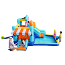 Dětský skákací hrad s trampolínou a skluzavkou 395 x 340 x 236 cm se 450 W fukarem brouzdaliště zahradní atrakce pro děti 3-8 let 2
