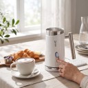DEVISIB 3-in-1 Automatic Milk Frother 300 ml Capacity 500 W Hot and Cold Foam Milk Heating Stainless Steel Jug White For Latte 2