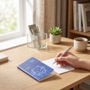 Diario Blu 192 x 95 mm con disegno bianco di un orso e la scritta Blue bear su copertina scintillante con pagine a quadretti per appunti e piani 4