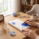 Diario crema beige 192 x 95 mm con rose blu in stile acquerello e pagine a quadretti per appunti e pianificazione settimanale 5