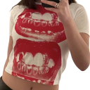 Dievčenské tričko s potlačou otvorených úst Moderné tričko s krátkym rukávom Streetwear tričko s grafickým motívom na každodenné nosenie 2