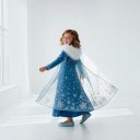 Dievčenský kostým ľadovej princeznej Šaty s kapucňou a kožušinou Dlhé rukávy Potlač snehových vločiek Polyester Modrá a biela Na karneval 4