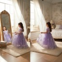 Dievčenský kostým princeznej Dlhé šaty s balónovými rukávmi a šnurovaním Čipka a výšivka Bavlna polyester a sieťovina 7