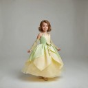 Dievčenský kostým princeznej Dlhé šaty s okvetnými lístkami a ružou Návleky na paže Bavlna a polyester so sieťovinou Zelená a žltá Na karneval 2