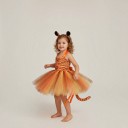 Dievčenský kostým tigra Šaty s tutu sukňou a pruhovaným vzorom Čelenka s ušami Ocások Satén a čipka Oranžová a čierna Na karneval 3