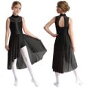 Dievčenský tanečný dres so stojáčikom, kamienkami na živôtiku a dlhou sieťovanou sukňou, materiál nylon, polyester a elastan 3