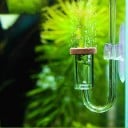 Diffusore di CO2 in acrilico per acquari con piante Corpo trasparente con piastrella marrone Bolle fini Ventosa per parete dell'acquario Dimensioni 5