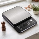 Digitaalinen keittiövaaka LCD-näytöllä, täysin vedenpitävä, 3 kg / 0,1 g, ruostumatonta terästä, musta hopeisella, leivontaan ja ruokien punnitsemiseen 6