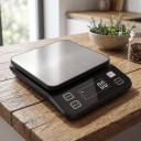 Digital Kitchen Scale with LCD Display, Fully Waterproof, 3 kg / 0.1 g, Stainless Steel, Black with Silver, for Baking and Weighing Food 7